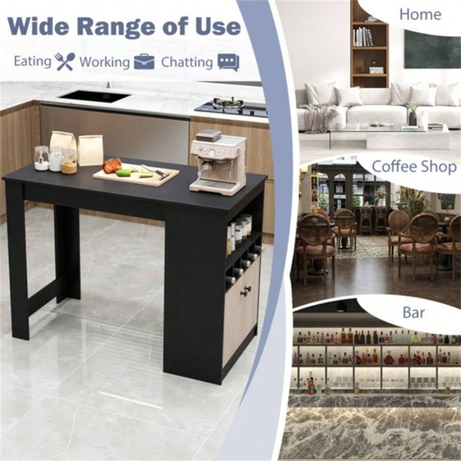 48 inch black kitchen bar table with storage cabinet and wine rack