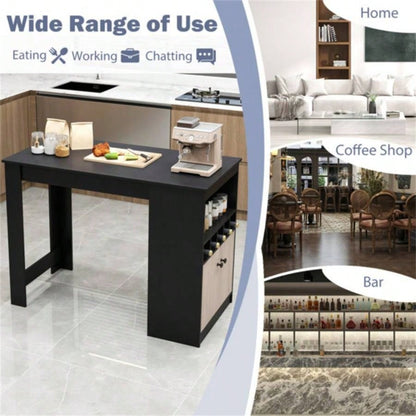 48 inch black kitchen bar table with storage cabinet and wine rack