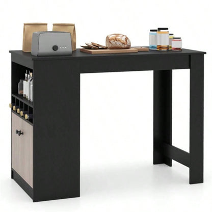 48 inch black kitchen bar table with storage cabinet and wine rack