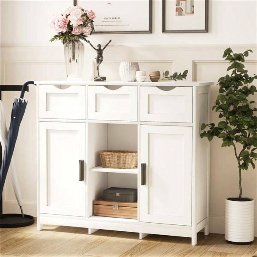 Storage Cabinets, Wooden Floor Cabinet, with Drawers and Shelves Storage Cabinets, Accent Cabinet Living Room, Bedroom, Bathroom Furniture Home DecorWhite