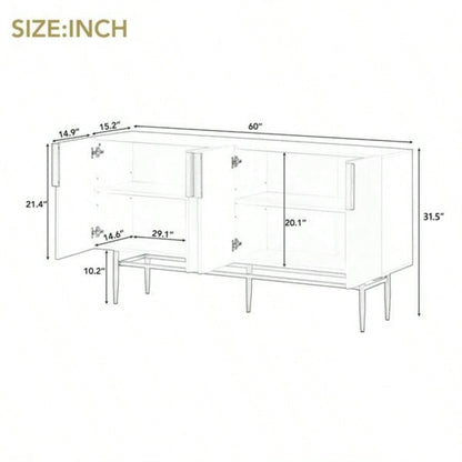 Modern Elegant 4 - door Sideboard Gold Metal Handle Buffet Cabinet Dining Room, Living Room, Bedroom, Hallway Black