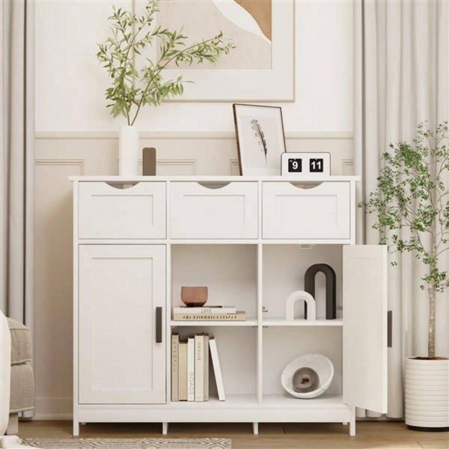 Storage Cabinets, Wooden Floor Cabinet, with Drawers and Shelves Storage Cabinets, Accent Cabinet Living Room, Bedroom, Bathroom Furniture Home DecorWhite