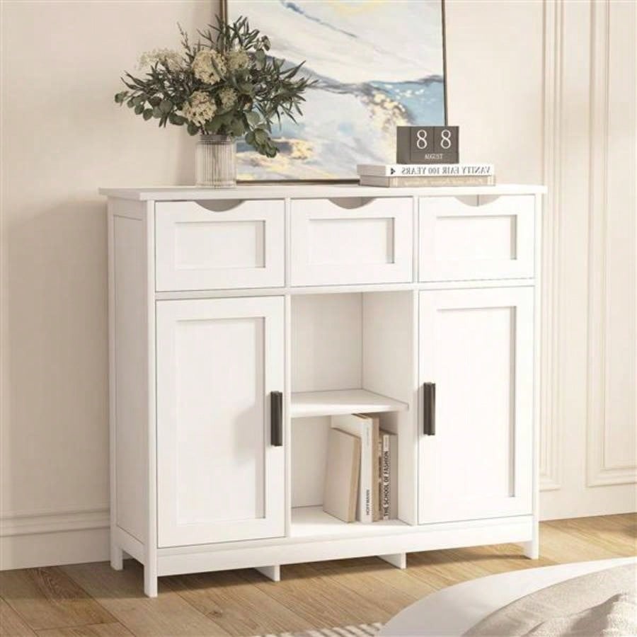 Storage Cabinets, Wooden Floor Cabinet, with Drawers and Shelves Storage Cabinets, Accent Cabinet Living Room, Bedroom, Bathroom Furniture Home DecorWhite