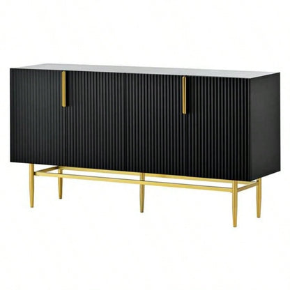 Modern Elegant 4 - door Sideboard Gold Metal Handle Buffet Cabinet Dining Room, Living Room, Bedroom, Hallway Black