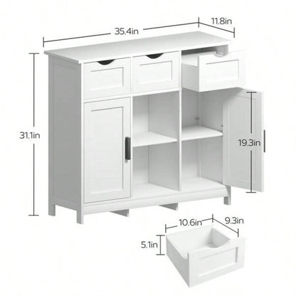 Storage Cabinets, Wooden Floor Cabinet, with Drawers and Shelves Storage Cabinets, Accent Cabinet Living Room, Bedroom, Bathroom Furniture Home DecorWhite