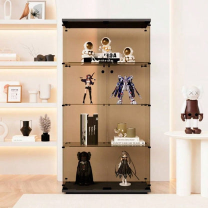 Two - door Tawny Glass Display Cabinet 4 Shelves with Door, Floor Standing Curio Bookshelf Living Room Bedroom Office, 64.31. 14.3Black