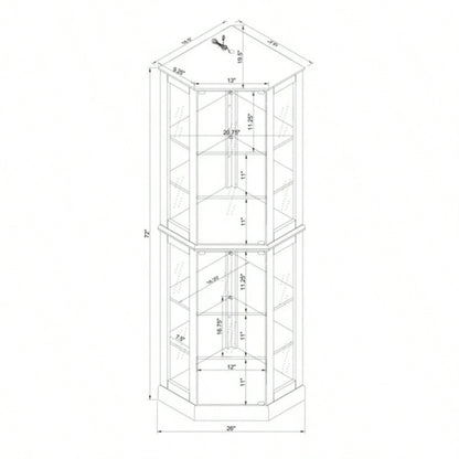 6 Shelf Corner Curio Display Cabinet with Lights, Mirrors and Adjustable Shelves, OakE26 light bulb not included