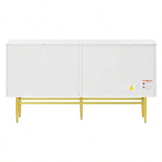 Modern Elegant 4 - door Sideboard Gold Metal Handle Buffet Cabinet Dining Room, Living Room, Bedroom, Hallway White