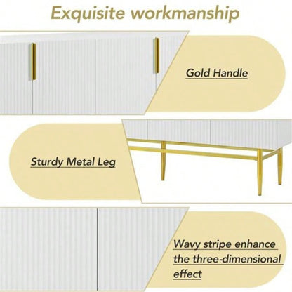 Modern Elegant 4 - door Sideboard Gold Metal Handle Buffet Cabinet Dining Room, Living Room, Bedroom, Hallway White