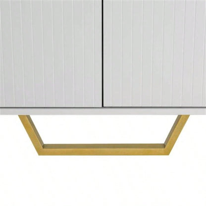 Modern sideboard with Four Doors, Metal handles and Adjustable Shelves Kitchen Cabinet White
