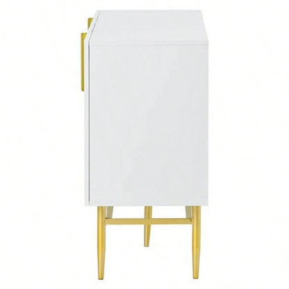Modern Elegant 4 - door Sideboard Gold Metal Handle Buffet Cabinet Dining Room, Living Room, Bedroom, Hallway White