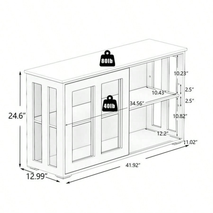Kitchen Storage Stand Cupboard With Glass Door - Black