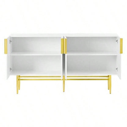 Modern Elegant 4 - door Sideboard Gold Metal Handle Buffet Cabinet Dining Room, Living Room, Bedroom, Hallway White