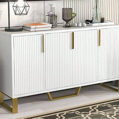 Modern sideboard with Four Doors, Metal handles and Adjustable Shelves Kitchen Cabinet White