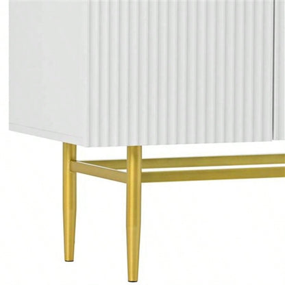 Modern Elegant 4 - door Sideboard Gold Metal Handle Buffet Cabinet Dining Room, Living Room, Bedroom, Hallway White