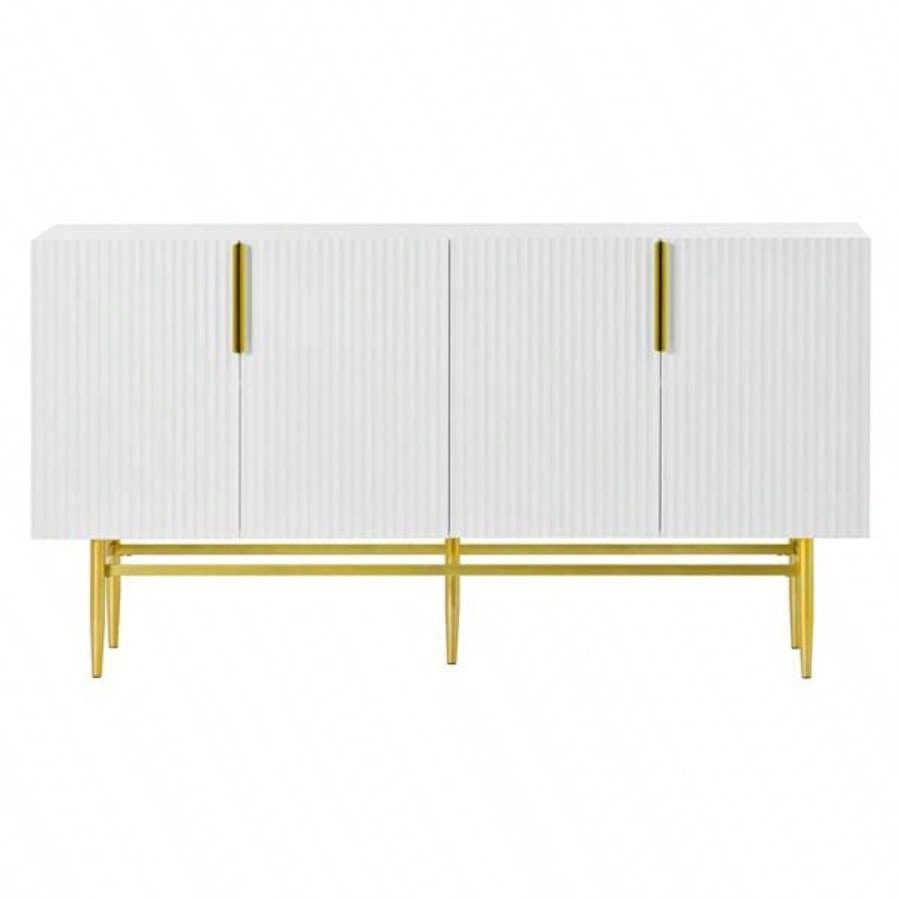 Modern Elegant 4 - door Sideboard Gold Metal Handle Buffet Cabinet Dining Room, Living Room, Bedroom, Hallway White