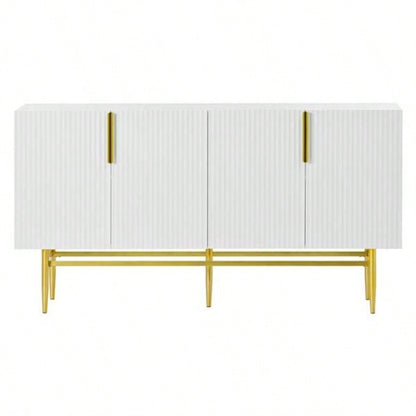 Modern Elegant 4 - door Sideboard Gold Metal Handle Buffet Cabinet Dining Room, Living Room, Bedroom, Hallway White