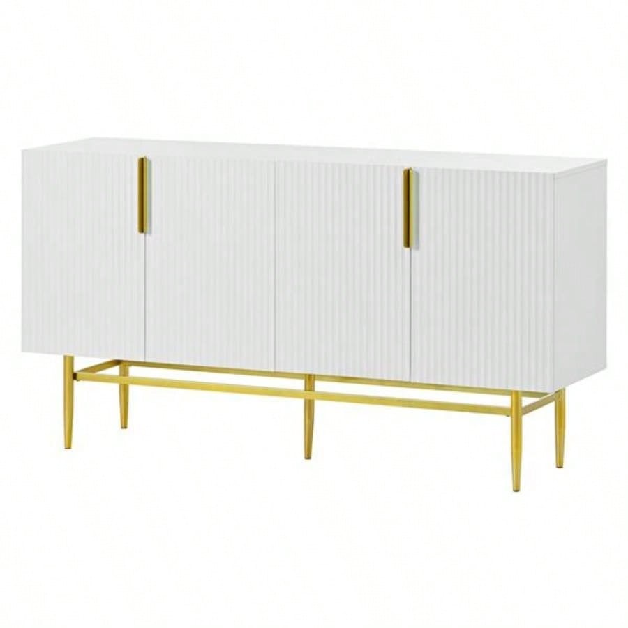 Modern Elegant 4 - door Sideboard Gold Metal Handle Buffet Cabinet Dining Room, Living Room, Bedroom, Hallway White