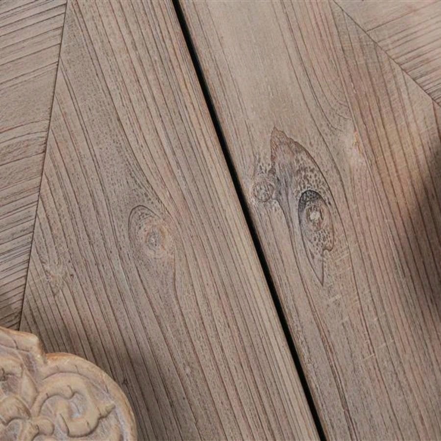 Carved Flower Door Handle, Antique Four Door Cabinet Living Room Kitchen Hallway Brown
