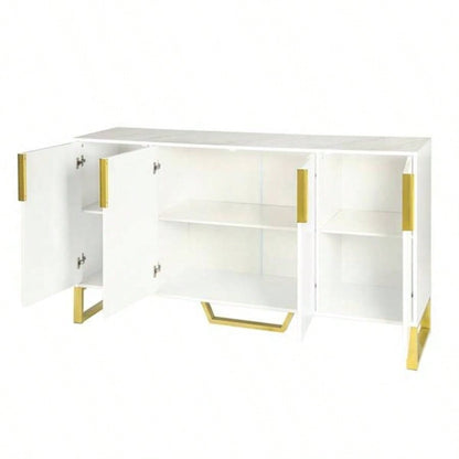Modern sideboard with Four Doors, Metal handles and Adjustable Shelves Kitchen Cabinet White