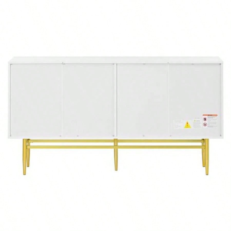 Modern Elegant 4 - door Sideboard Gold Metal Handle Buffet Cabinet Dining Room, Living Room, Bedroom, Hallway White