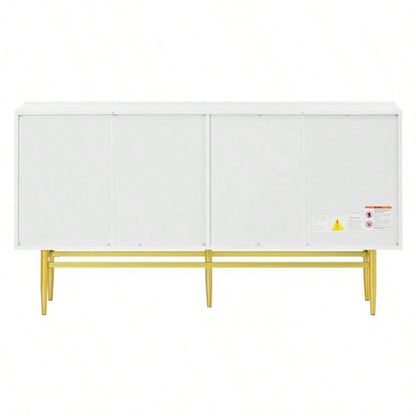Modern Elegant 4 - door Sideboard Gold Metal Handle Buffet Cabinet Dining Room, Living Room, Bedroom, Hallway White