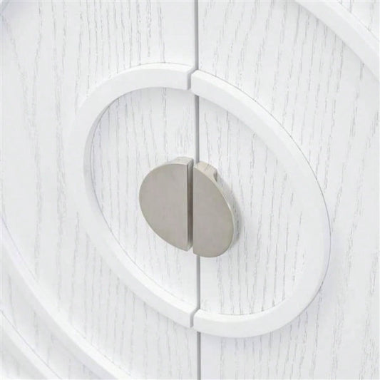 Retro Sideboard door with Circular Groove Design Round Metal Door Handle Entrance, Dinning Room, Living Room White