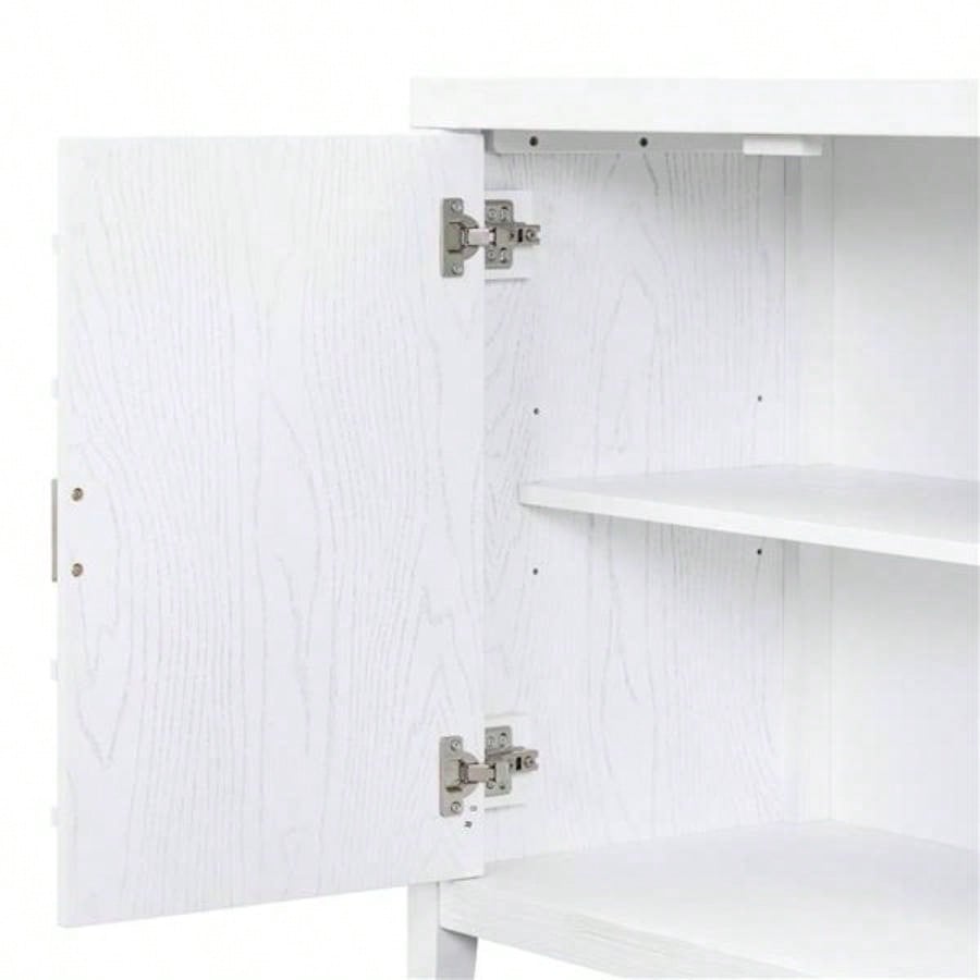 Retro Sideboard door with Circular Groove Design Round Metal Door Handle Entrance, Dinning Room, Living Room White