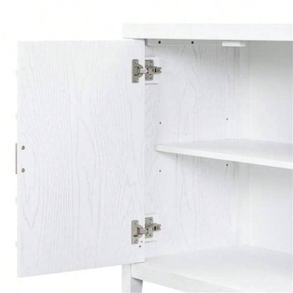 Retro Sideboard door with Circular Groove Design Round Metal Door Handle Entrance, Dinning Room, Living Room White