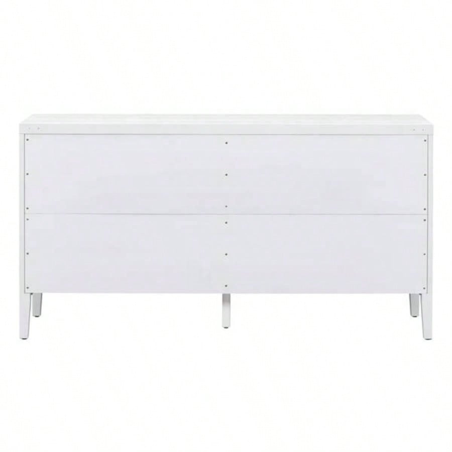 Retro Sideboard door with Circular Groove Design Round Metal Door Handle Entrance, Dinning Room, Living Room White