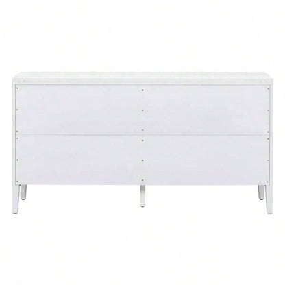 Retro Sideboard door with Circular Groove Design Round Metal Door Handle Entrance, Dinning Room, Living Room White