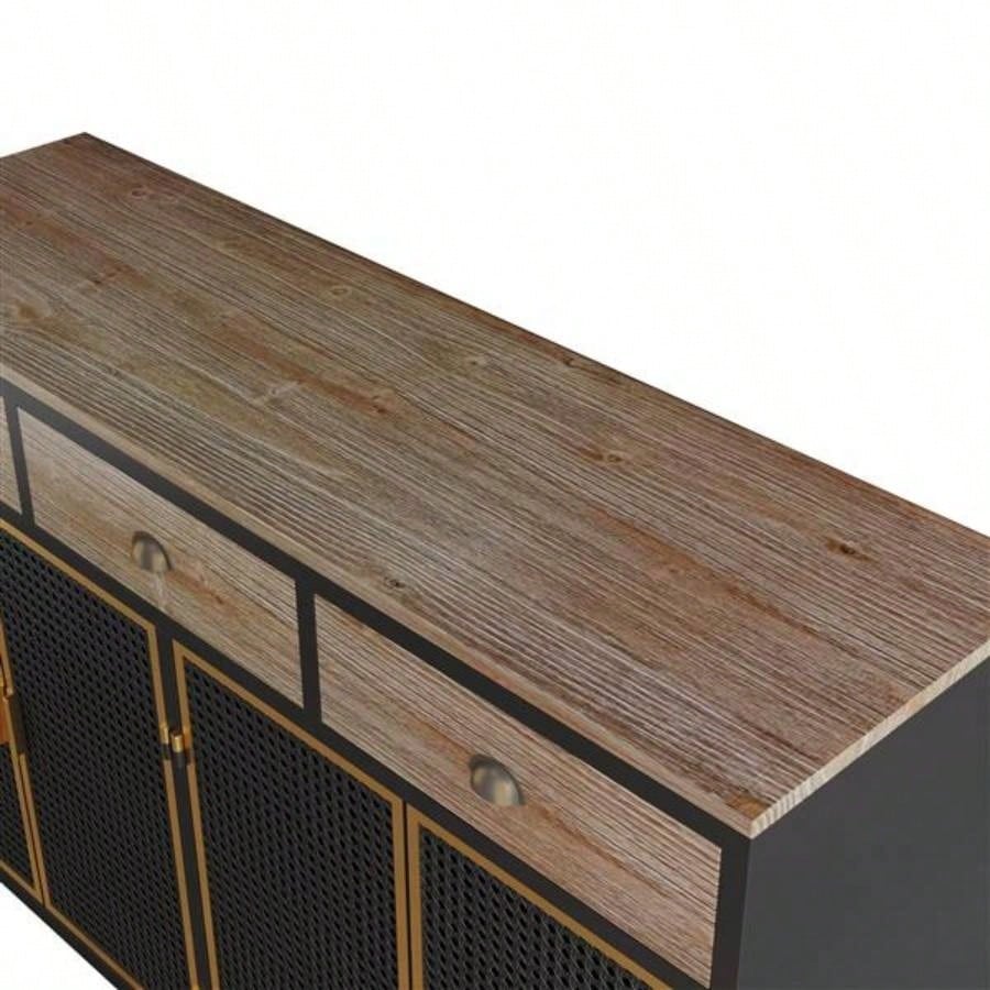 48 Wide 4 Doors Modern Sideboard with 3 Top Drawers, Sideboard Storage Cabinet Entryway Floor Cabinet Living Room Office Bedroom