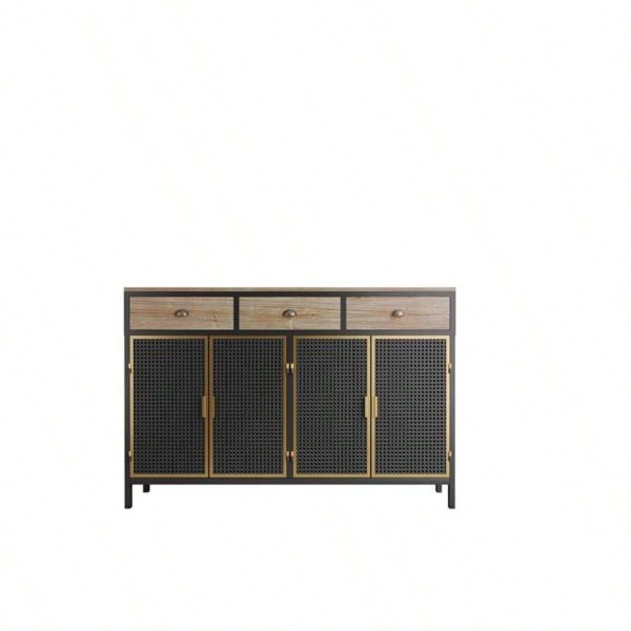48 Wide 4 Doors Modern Sideboard with 3 Top Drawers, Sideboard Storage Cabinet Entryway Floor Cabinet Living Room Office Bedroom