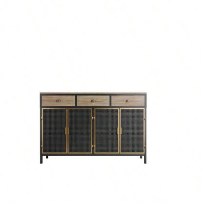 48 Wide 4 Doors Modern Sideboard with 3 Top Drawers, Sideboard Storage Cabinet Entryway Floor Cabinet Living Room Office Bedroom