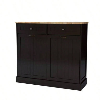 Two Drawers and Two - Compartment Tilt - Out Trash Cabinet Kitchen Trash Cabinet - Black