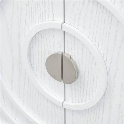 Retro Sideboard door with Circular Groove Design Round Metal Door Handle Entrance, Dinning Room, Living Room White