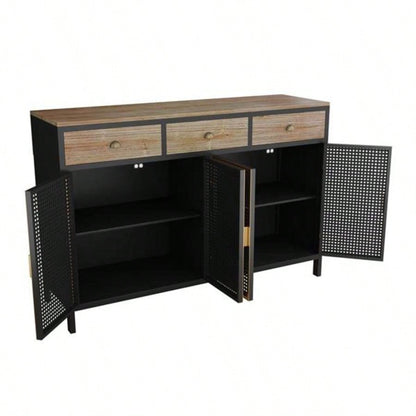 48 Wide 4 Doors Modern Sideboard with 3 Top Drawers, Sideboard Storage Cabinet Entryway Floor Cabinet Living Room Office Bedroom