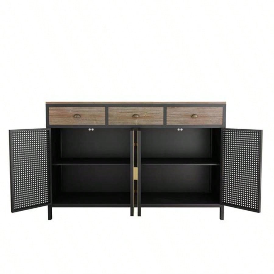 48 Wide 4 Doors Modern Sideboard with 3 Top Drawers, Sideboard Storage Cabinet Entryway Floor Cabinet Living Room Office Bedroom