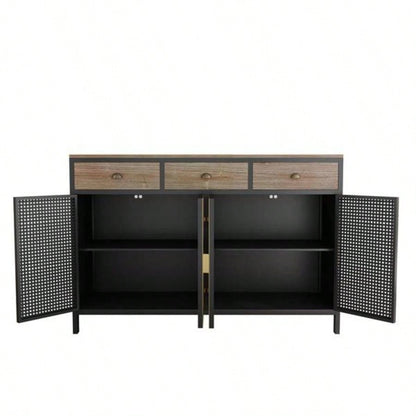 48 Wide 4 Doors Modern Sideboard with 3 Top Drawers, Sideboard Storage Cabinet Entryway Floor Cabinet Living Room Office Bedroom