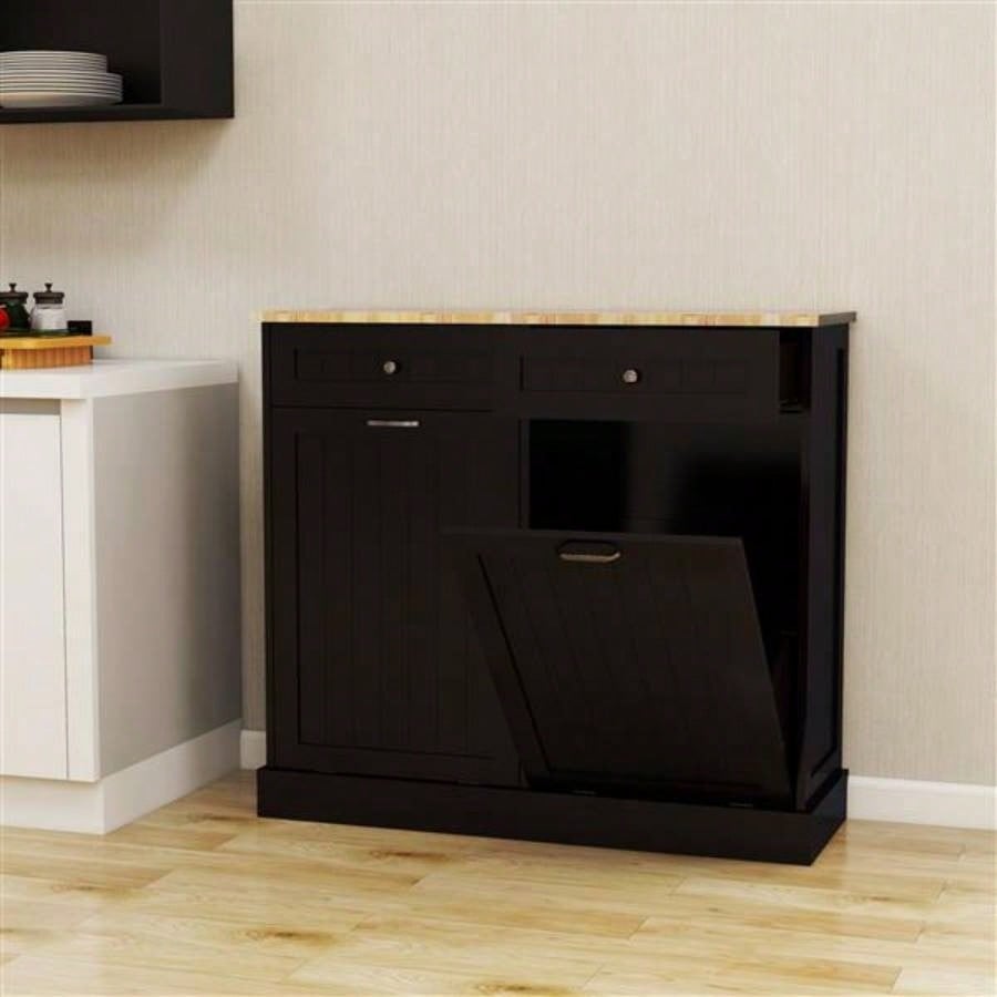 Two Drawers and Two - Compartment Tilt - Out Trash Cabinet Kitchen Trash Cabinet - Black