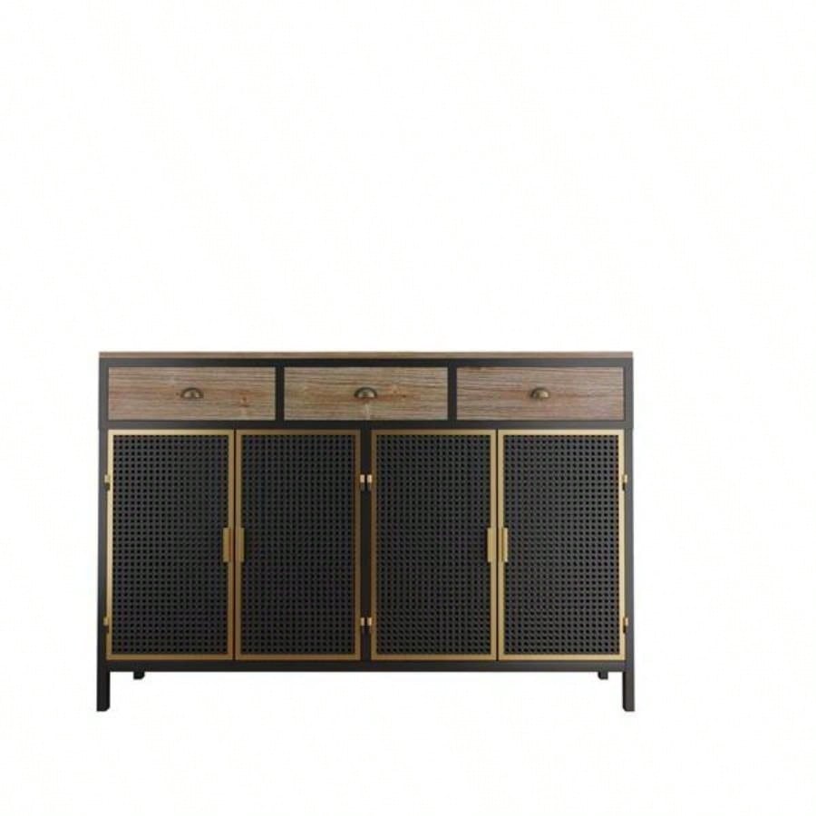 48 Wide 4 Doors Modern Sideboard with 3 Top Drawers, Sideboard Storage Cabinet Entryway Floor Cabinet Living Room Office Bedroom
