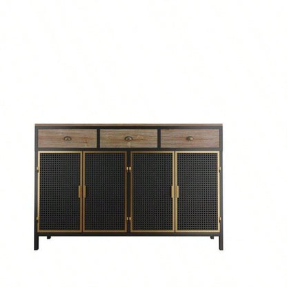48 Wide 4 Doors Modern Sideboard with 3 Top Drawers, Sideboard Storage Cabinet Entryway Floor Cabinet Living Room Office Bedroom