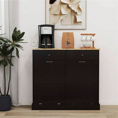 Two Drawers and Two - Compartment Tilt - Out Trash Cabinet Kitchen Trash Cabinet - Black