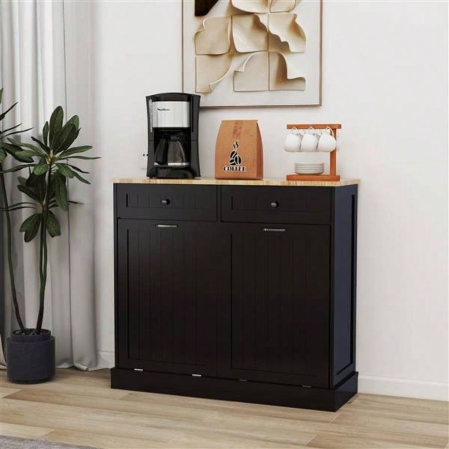 Two Drawers and Two - Compartment Tilt - Out Trash Cabinet Kitchen Trash Cabinet - Black