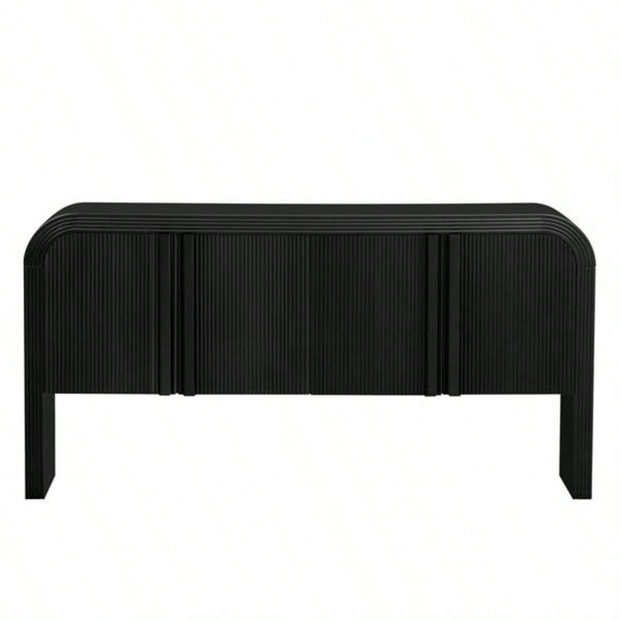 Striped Storage Cabinet with 4 Doors, Adjustable, Suitable Study, Entrance and Living Room