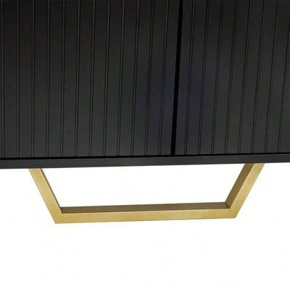 Modern sideboard with Four Doors, Metal handles and Adjustable Shelves Kitchen Cabinet Black