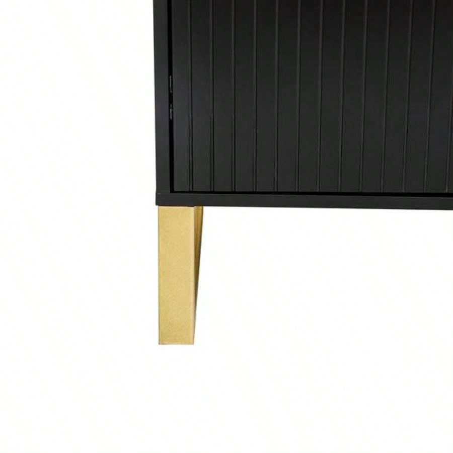 Modern sideboard with Four Doors, Metal handles and Adjustable Shelves Kitchen Cabinet Black