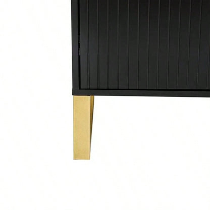 Modern sideboard with Four Doors, Metal handles and Adjustable Shelves Kitchen Cabinet Black