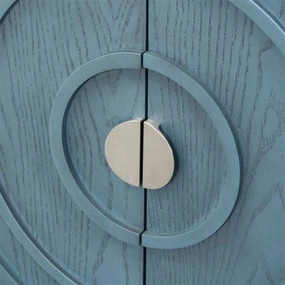 Retro Sideboard door with Circular Groove Design Round Metal Door Handle Entrance, Dinning Room, Living Room Antique Blue