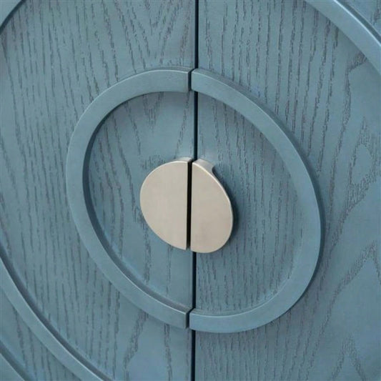 Retro Sideboard door with Circular Groove Design Round Metal Door Handle Entrance, Dinning Room, Living Room Antique Blue